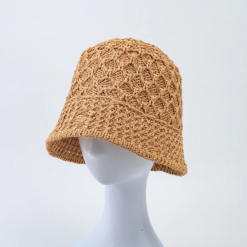 Breathable Crochet Soid  Bucket Hat Sunscreen Beach Hat  Straw Hat Women's Summer Fisherman Hat  Designer buckethat