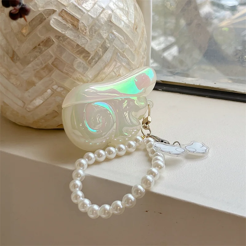 Funny Cute Laser Wing Earphone Case For Apple Airpods Pro 2 3 4 Cover with Pearl Chain Silicone Headphone Cases for Airpod 4 Gen