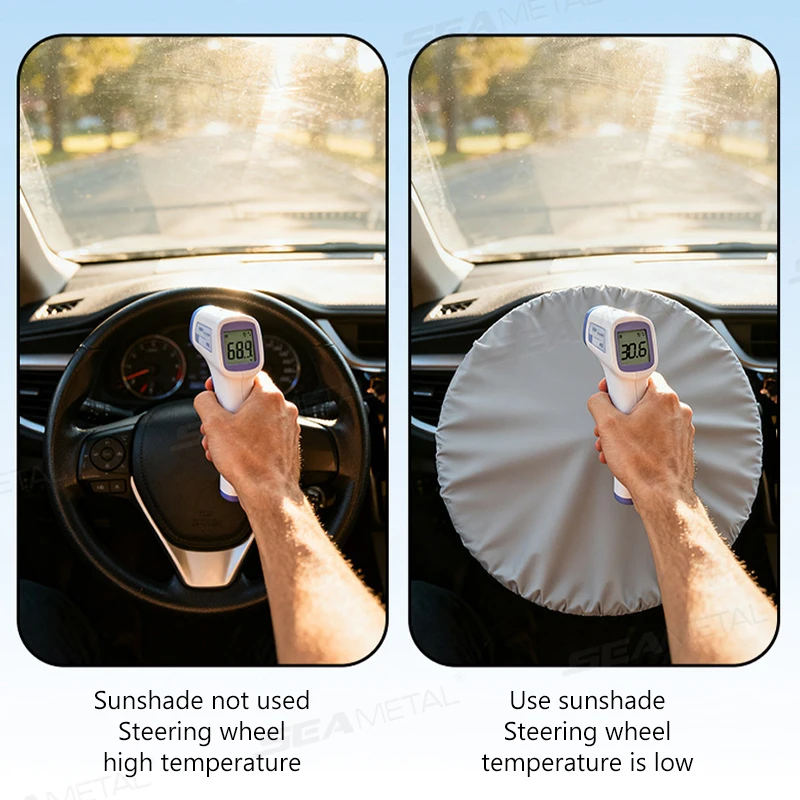 Copri Volante Auto con Protezione Solare, Rivestimento Argentato Isolante Termico, Accessorio Universale per Interni Auto - Image 5