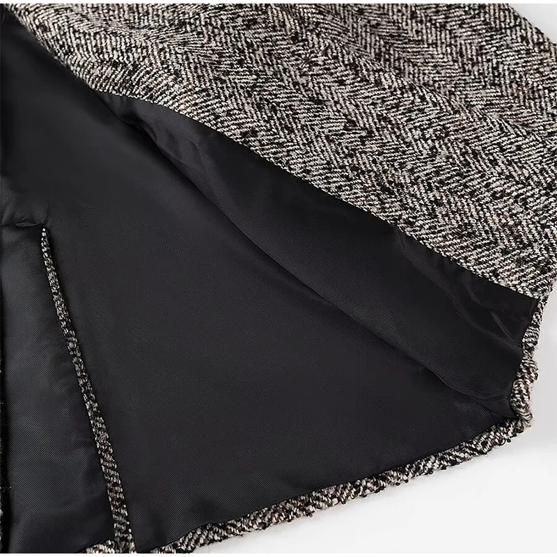 Winter With Belt Blazer Coat Women Loose Lapel Tweed Wool Blends Warm Jacket Fashion Temperament Commuting Lady Elegant Outwear