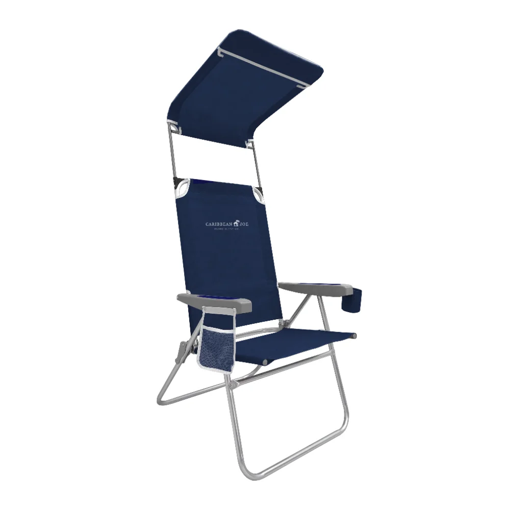 4-Position Canopy Beach Chair with Mesh Side Pocket and Cup Holder,225lb Capacity