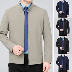 Soft Men Outerwear Stylish Men's Business Jacket with Lapel Collar Long Sleeve Slim Fit Design Solid Color Zipper for Casual