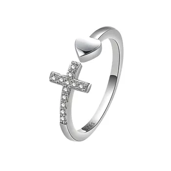 Sterling Silver Crystal Cross Heart Ring 1