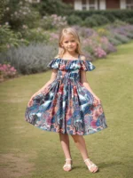 Robe d'été pour filles de 7 à 14 ans, bretelles spaghetti, épaules dénudées, volants, imprimé tropical coloré, pour les vacances à la plage, élégante pour les enfants 5