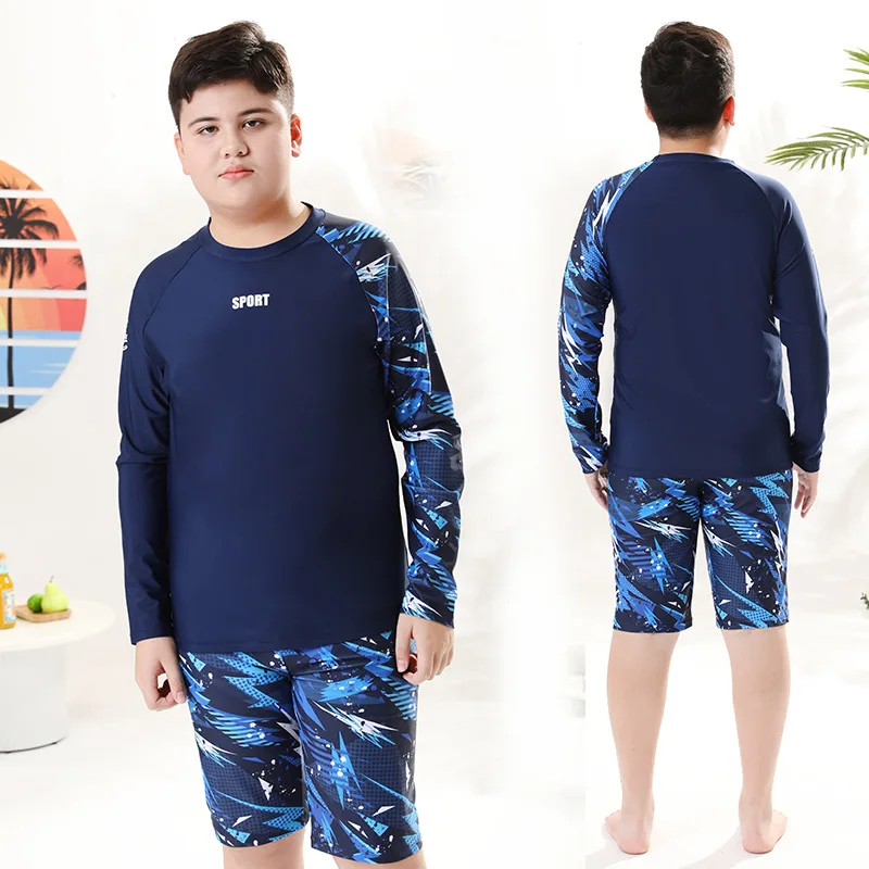 Children's Swimwear Boys' Two-Piece Swimsuit Summer Professional Sunscreen Suitable for 9-16 Years Old Kids Polyester Fabric - 4