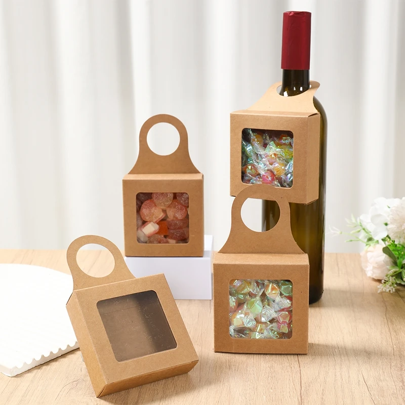 10pcs Kraft Paper Wine Gift Packaging Boxes with Window – Folding Hanging Candy, Biscui... - SKU WGBP2019 - UGI Packaging