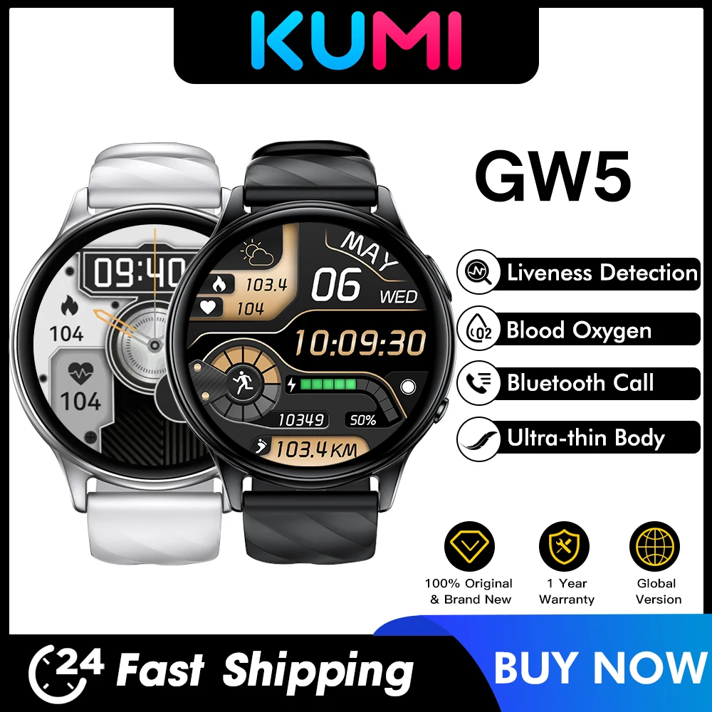 KUMI GW5 Smart Watch 1.39 inch NFC Bluetooth 5.2 100+ Sport Heart Rate Blood Pressure Oxygen Monitor Waterproof IP68 1