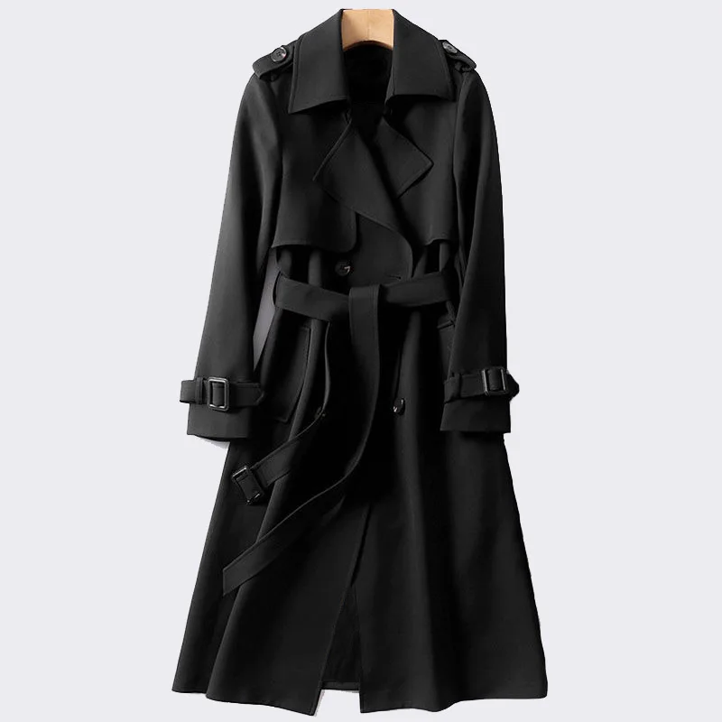 khaki long trench england style knee length loose coats women spring autumn fashion solid colors double breasted lapel outwears RosEvans Women Large-size Black Lace-up Trench Midi Fashion Double Breasted Lapel Long Sleeve Windbreaker New Tide Spring Autumn