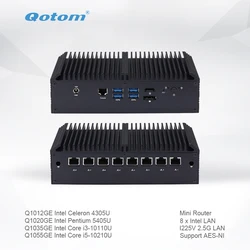 Qotom Mini PC Q1000GE Celeron Core i3 i5 with 8 I225V 2.5G LAN AES-NI Fanless Router Computer