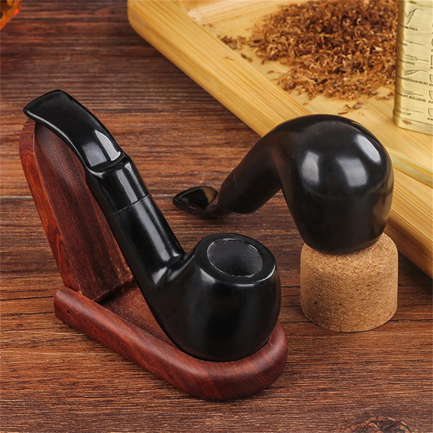 Ebony Mini Palm Portable 9mm Filter Cut Tobacco Pipe, Retro Gentleman Bent Type Small Smoking Pipe with Accessory, Father's Gift images - 6