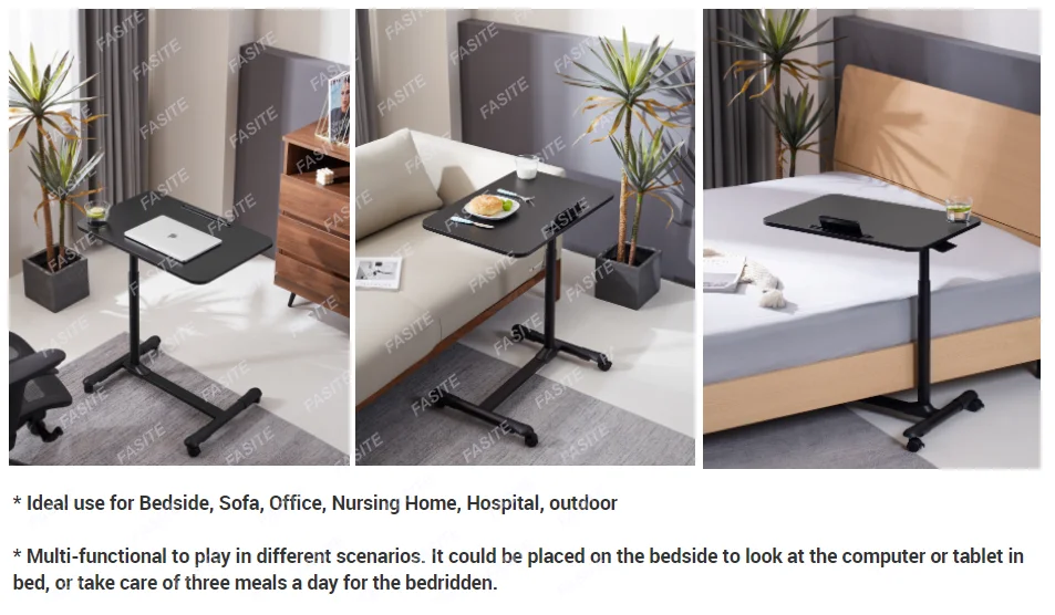 DMI Mesa inclinable para colocar sobre la cama, mesita de noche con ruedas,  mesa de cama de hospital, bandejas de cama para comer, bandejas de cama