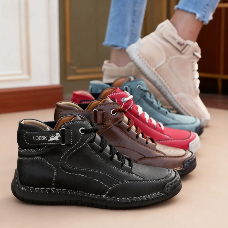New 2025 Autumn Handmade Leather Women Boots Design Sneakers Man Breathable Casual Softer Shoes Men Ankle Boots Outdoor Boats