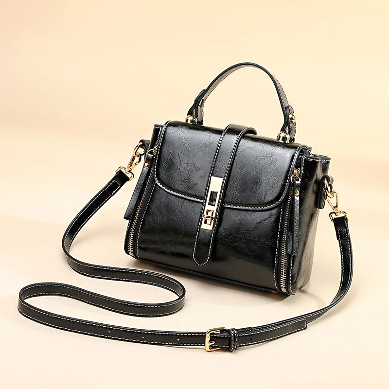 Genuine Leather Women bag Luxury Handbags Double Zipper Ladies Shoulder Bags Lock decoration Real Cowhide Handbag Bolso de mano