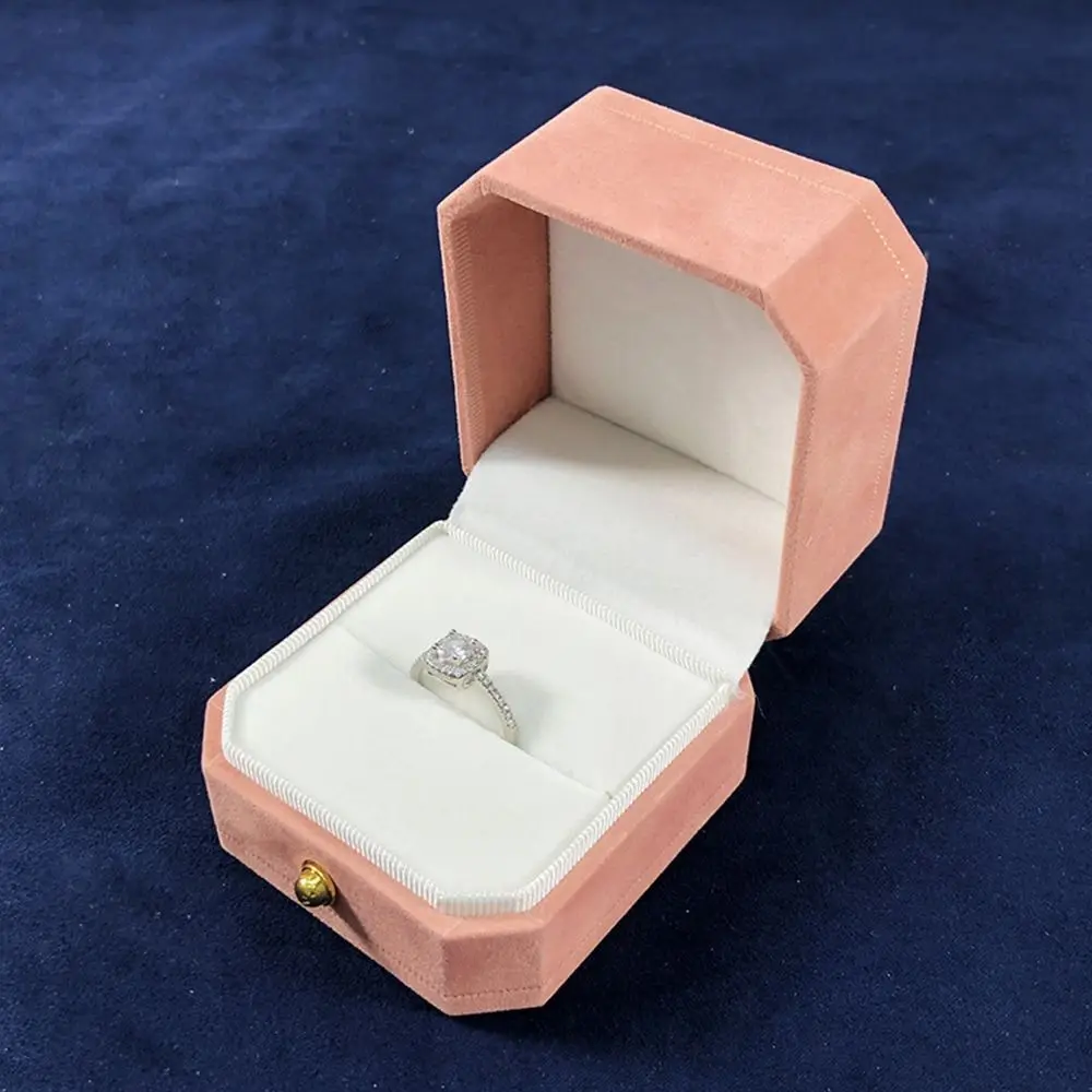 Velvet Jewelry Storage Box Single Slot Clamshell Wedding Ring Box Octagonal Earrings Ring Display Case for Engagement Proposal