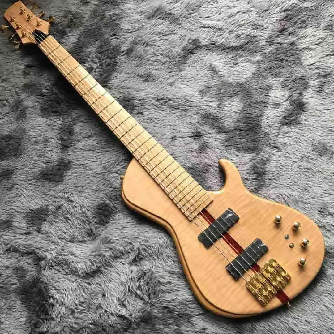 

Maple Top 6 Strings Neck Through Body Ebony Fingerboard Active Pickups Electric Bass Guitar