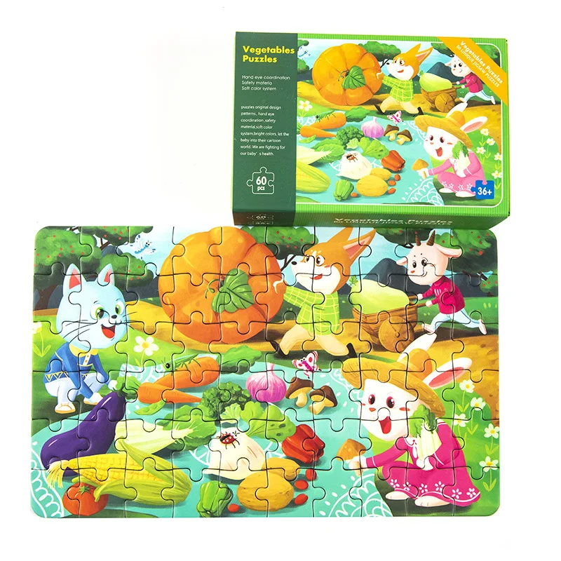 60Pcs Kids Cartoon Jigsaw Puzzles Kindergarten Boys Girls Early Education Animals Transportation Toddler Toys 2
