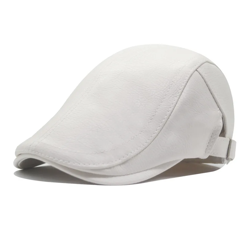 Leather Cap  Men's Imitation Sheepskin Beret  Leather Hat The Elderly Forward Hat  Artificial Leather Hat Literary and Retro 6
