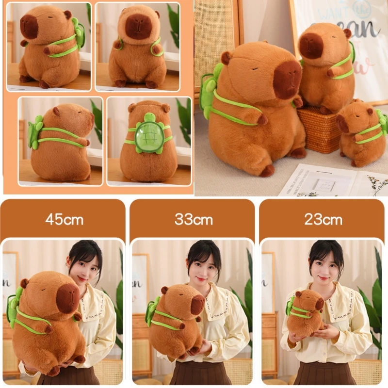 Capybara Plush Toy Simulation Capibara with Turtle Backpack Fluffy Doll Stuffed Animals Bubble Pendant Funny Gift for Kids Boy