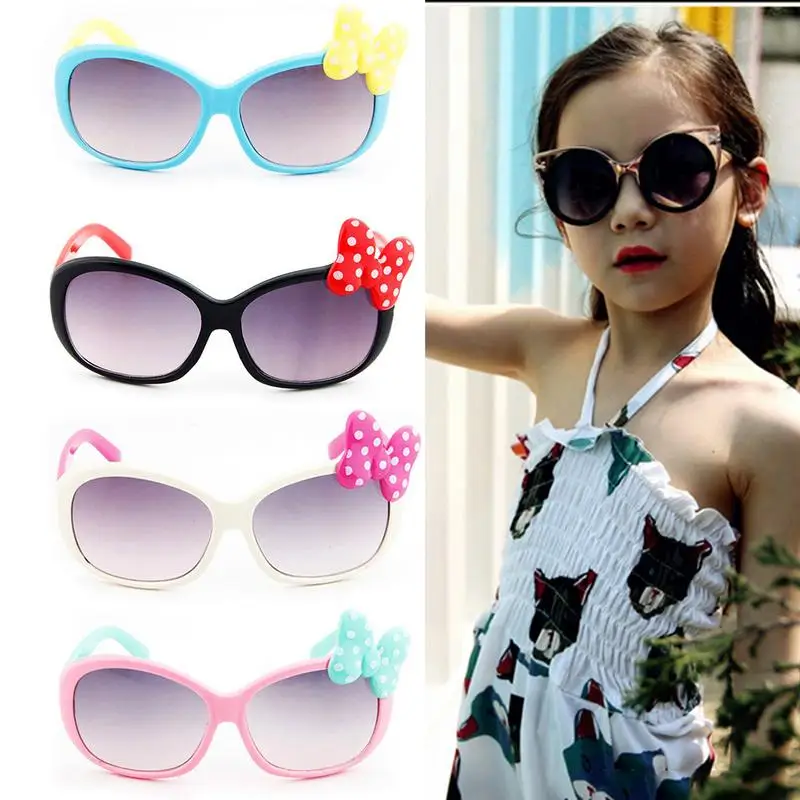 Kids Sun Sunglasses With Bow Design Children Glasses Trendy Girls Cartoon Eyeglasses Shades Driver Anti-Glare Boys Sunglasses