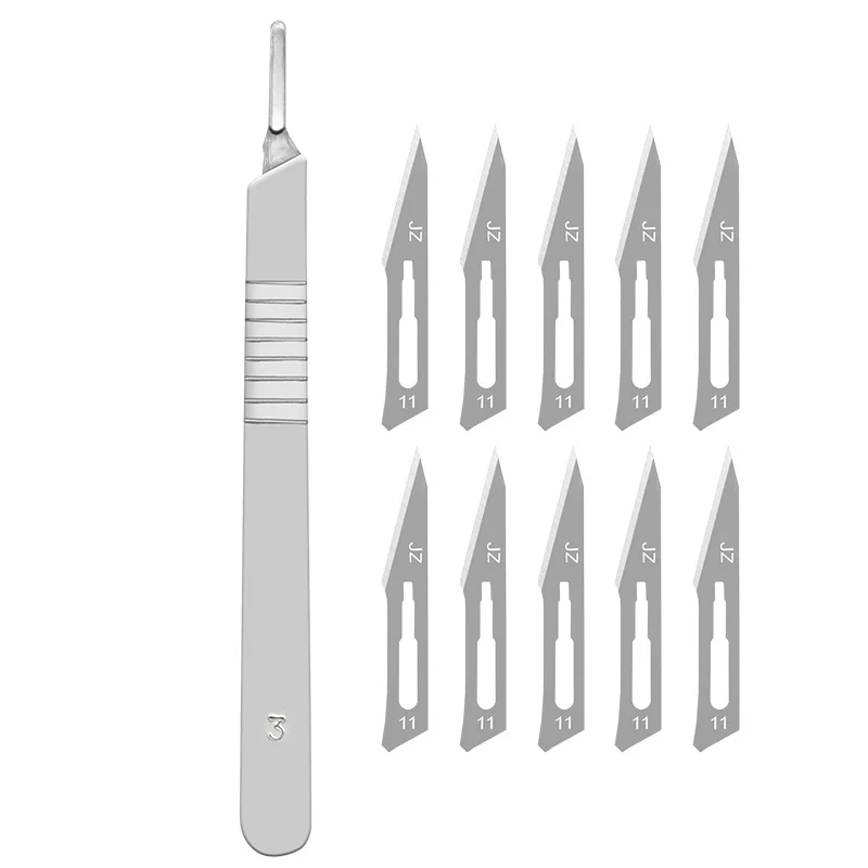 Surgical Blades 10pcs 11# 23# Carbon Steel Surgical Scalpel Blades + 1pc Handle Scalpel DIY Cutting Tool PCB Repair Animal Surgical Knife