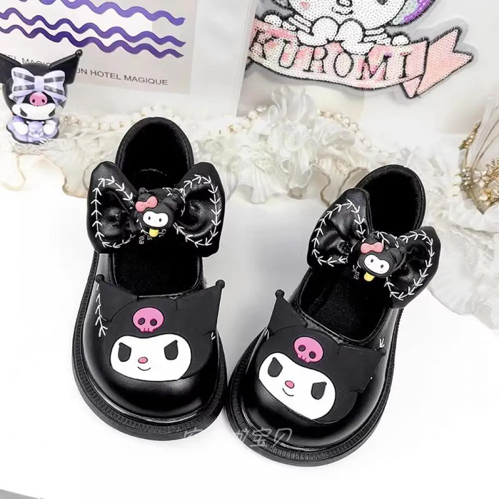 Kuromi My Melody Girls Leather Shoes Sanrio Bow Tie Kawaii Kids Cartoon Soft Bottom Sweet Board Shoes Fashion New Children Shoes 2