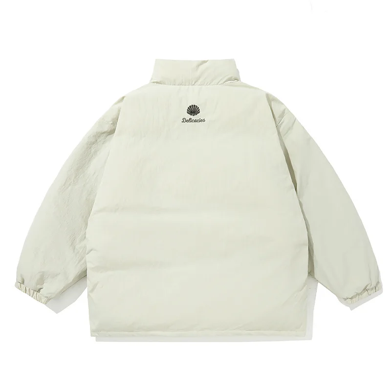 Winter Style Buckle Decoration Stand Collar Cotton Jacket Japanese Vintage Back Embroidery LOGO Loose Cotton Jacket Men