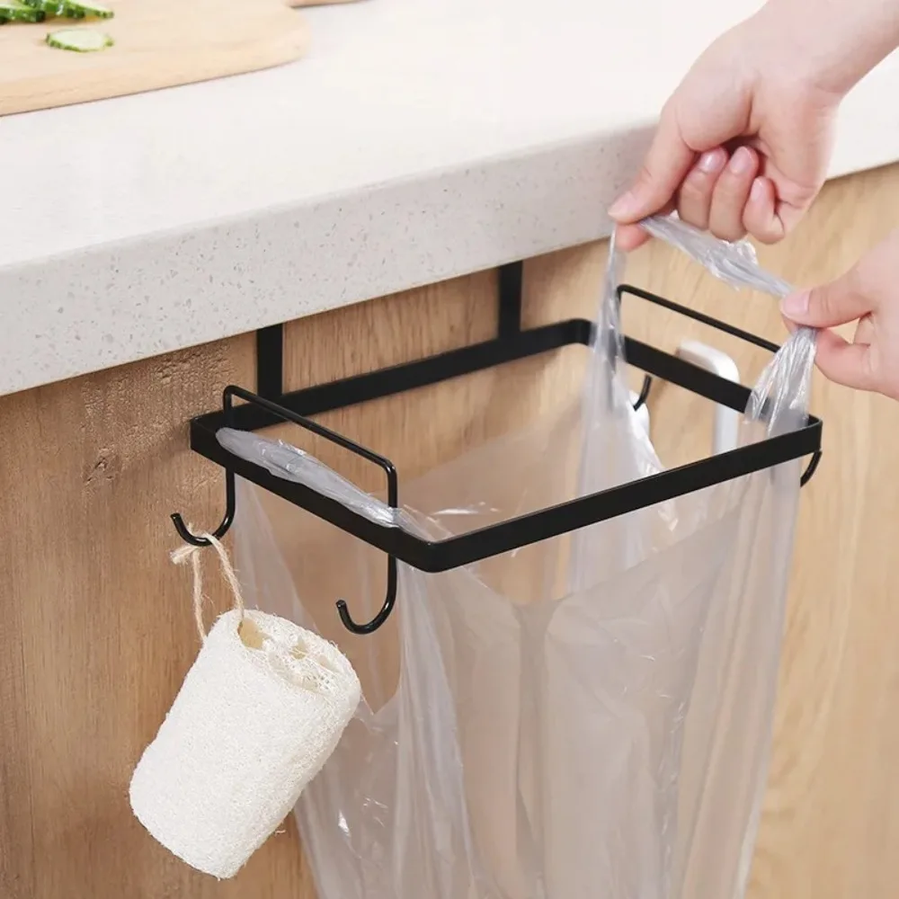 Strong Space Saving Kitchen Garbage Bag Holder Metal Cupboard Door Back Hanging Garbage Hanger Kitchen Organizer