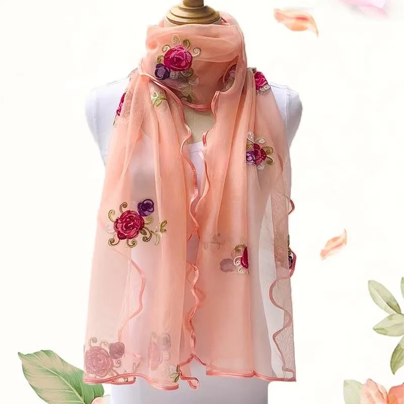 Spitzenschal für Damen, leicht, Hijab, elegant, 2024, bedruckt, Seide, Blumenmuster, Schal, Wickel, Stirnband, Griff, Haarschmuck, Bandana – Detail 4
