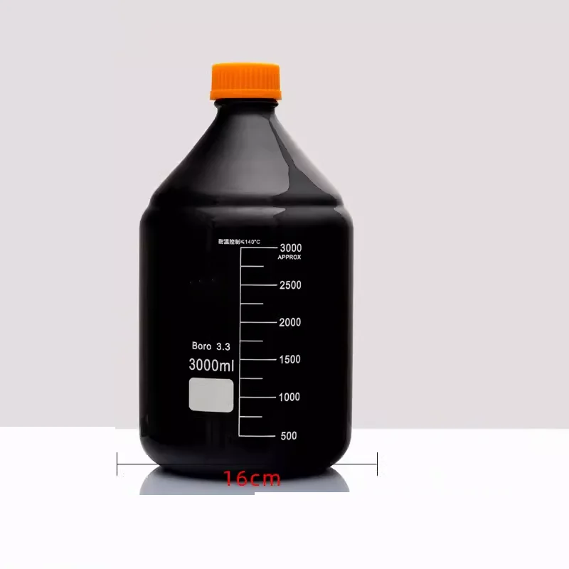 나사 캡이 있는 앰버 유리 시약병, 실험실 시약병, 두꺼운 벽, 3000ml