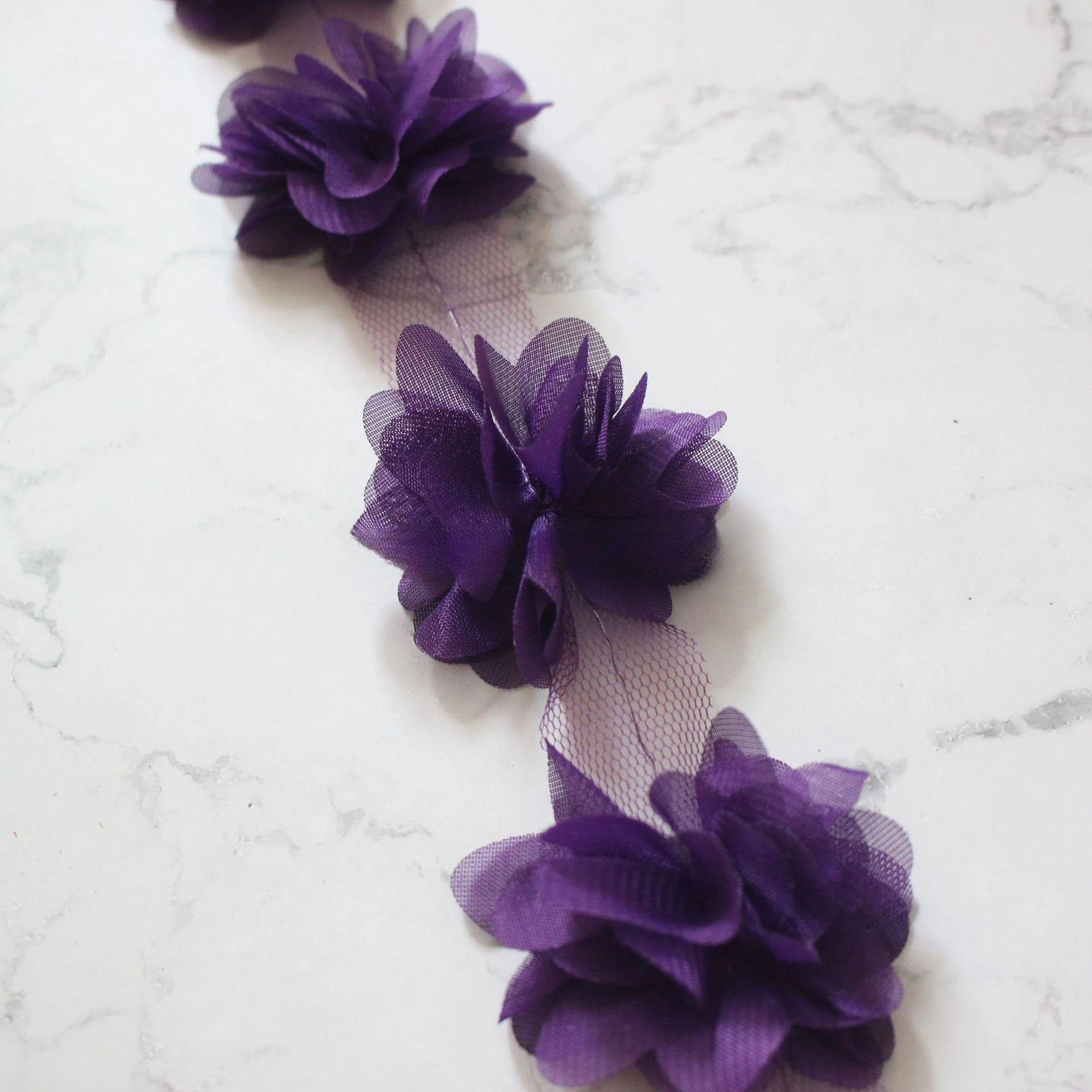 Elegant 24Pc 3D Chiffon Lace Floral Applique Trim for Bridal and Fashion Accessories