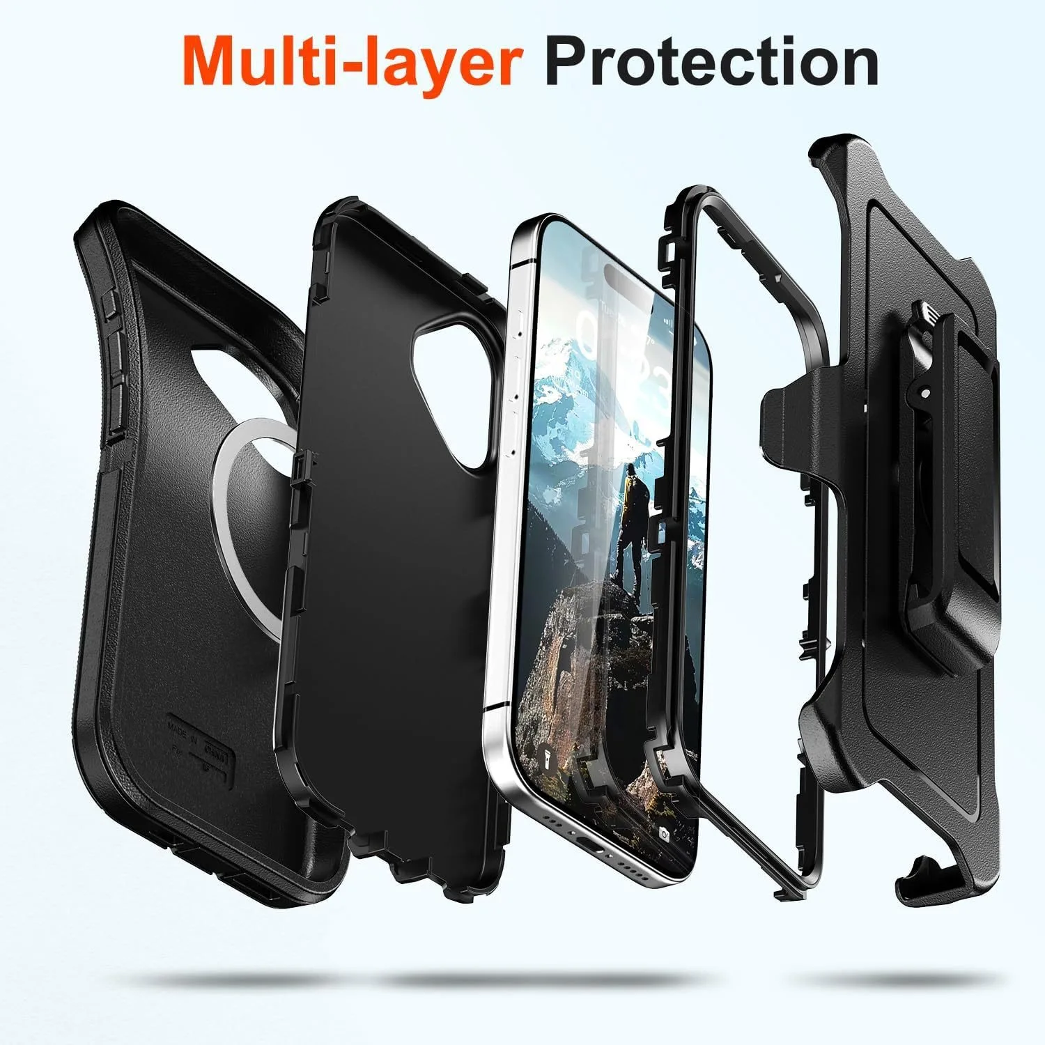 Heavy Duty Magnetic Rugged Armor Case - Shockproof Protective Cover Compatible with MagSafe Charging