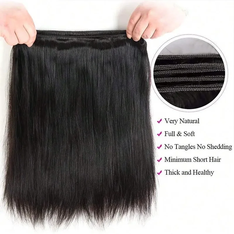 42 Inch Brazilian Straight Human Hair Bundles 250 Density Natural Color 1/3/4 Pcs Set - Soft Silky Weave Extensions Premium Qual