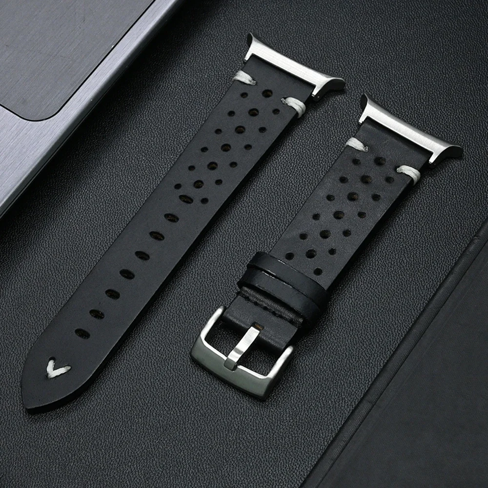 Luxury Genuine Leather Breathable Watch Strap with Curved End Bracelet