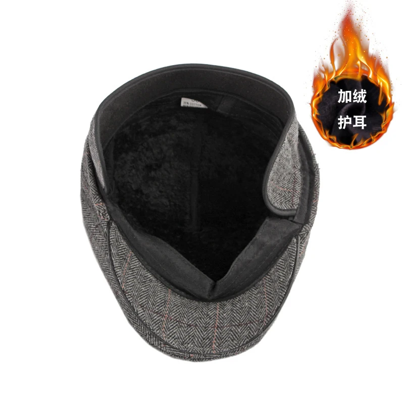 Beret Hat Woolen Beret Winter Beret Hat Men Middle Age Elderly Hat for Male Twill Flat Peaked Cap with Earflap Visor Warm Driver Beret Retro
