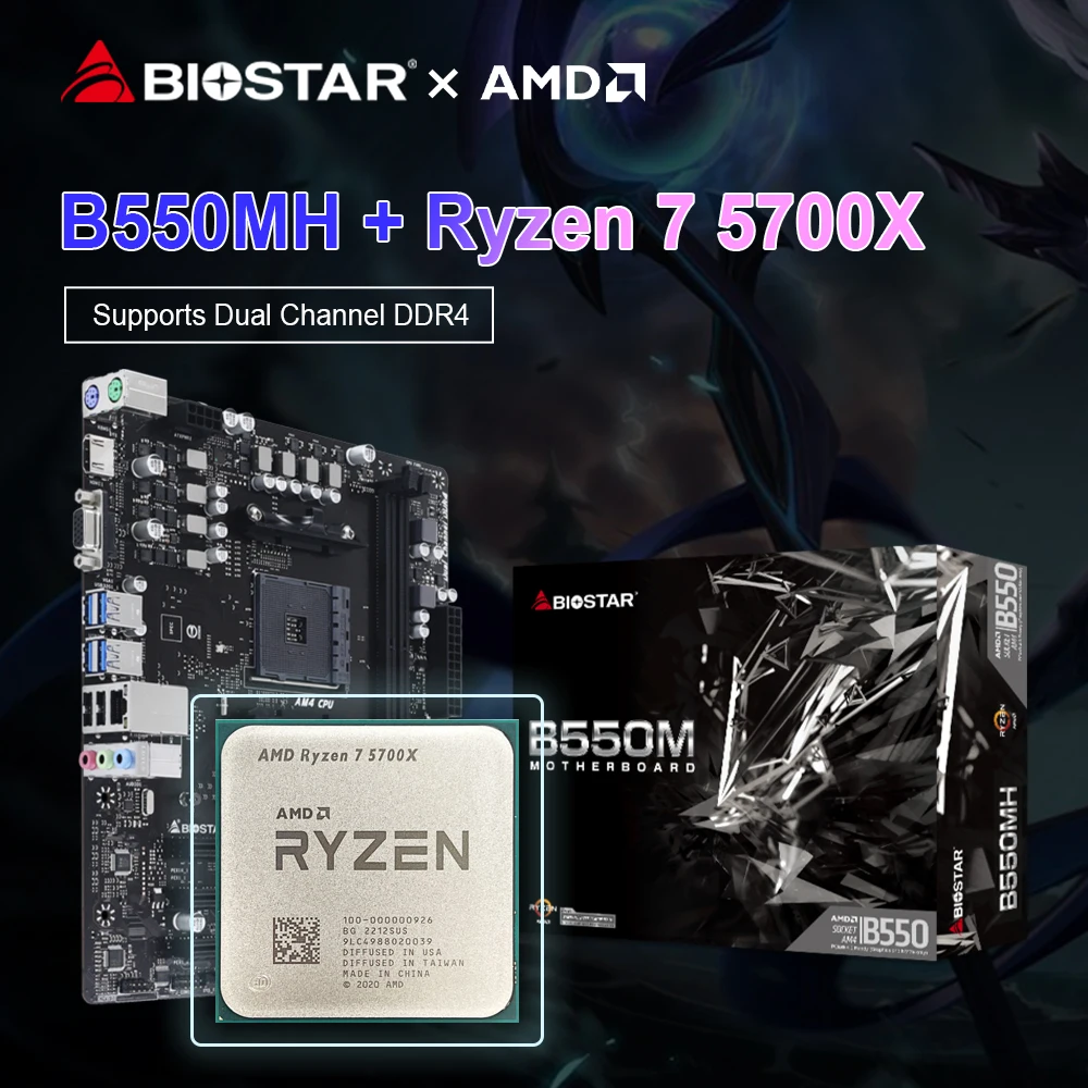 Biostar Nuova Scheda Madre Da Gioco B550Mh Amd B550M + Amd Ryzen 7 5700X R7 5700X Processore Cpu M.2 Nvme Sata3 Am4 Socket Placa Mae