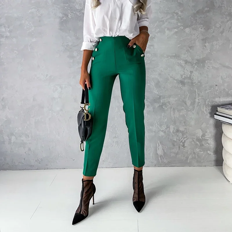 2021 Fashion Autumn New Solid Color Trousers Professional Straight-leg Pants Casual Women's OL Commuter Trousers Slim Pants