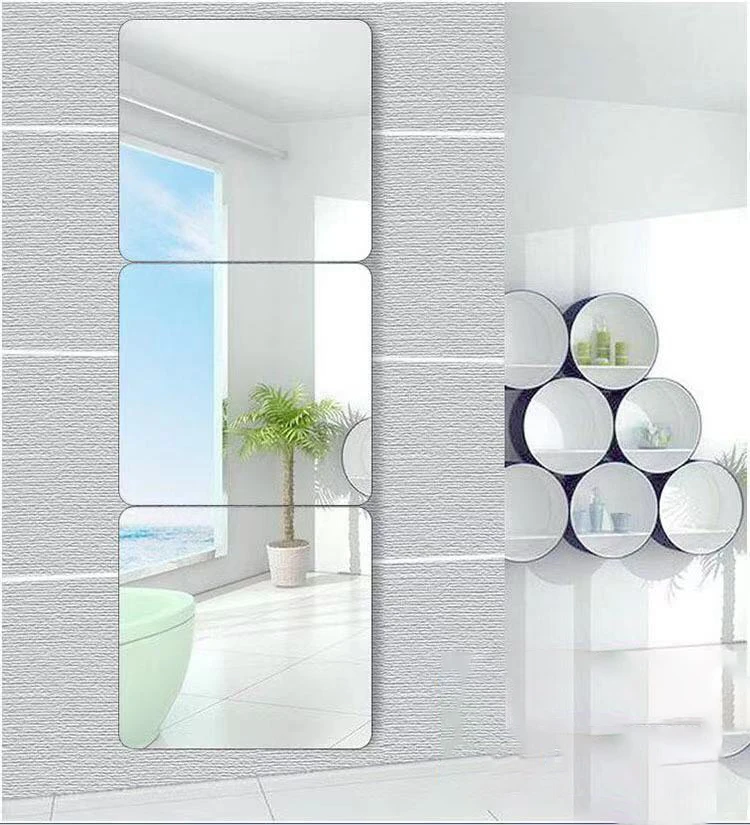 Flexible Mirror Sheets Self Adhesive Removable Non Glass Mirror Tiles Mirror  Stickers Decals for Home Room