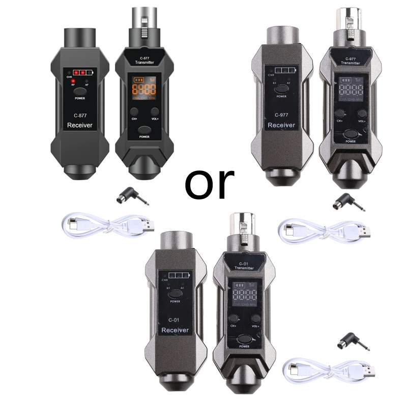 

1Pair Plug-on Microphone Wireless System XLR Transmitter and Receiver Adapter with Rechargeable 3.7V 14500 Battery