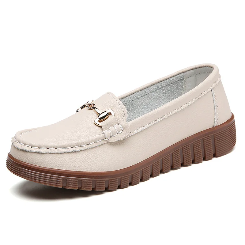 Women's Luxury Flat Shoes Ballet Dance Casual Shoes Leather Breathable Women's Boat White Flat high-quality