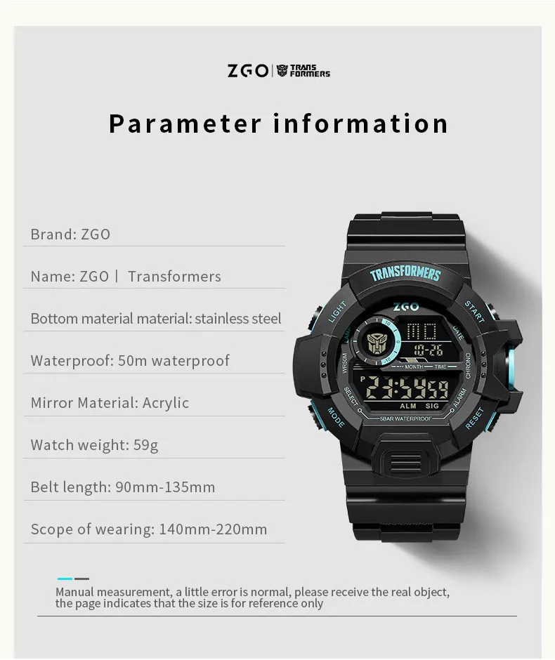 ZGO X Transformers Children's Watches Middle And Primary School Students Boys Waterproof Sports Digital Electronic Watches 7531