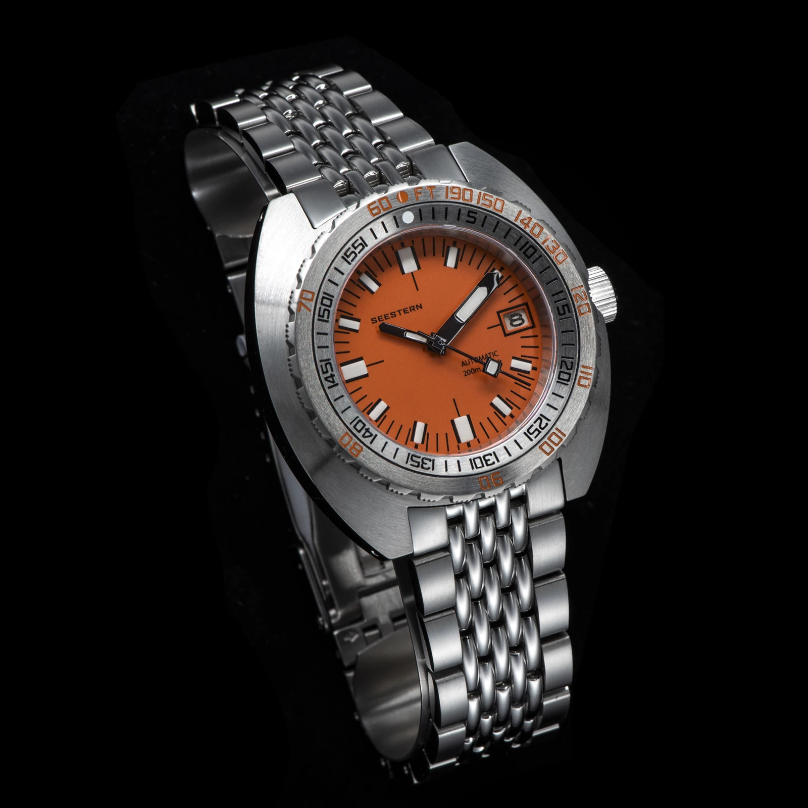 Seestern Luminous Diver Watch Automatic Men Date 200M Turn Bracciale Orologio Da Polso Retro Sub300T Vetro Zaffiro Meccanico