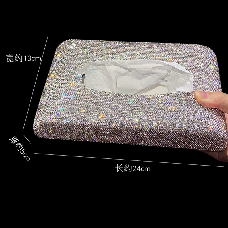 Luxury Tissue Box Napkin Holder Car Diamond Tissue Pumping Paper Box Toilet Paper Towel Storage Box Home Decor Auto Accessories 5