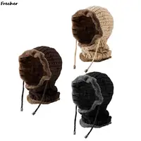 Unisex Drawstring Balaclava Hats Outdoor Slouchy Beanies Hat Skiing Cycling Fur Caps Keep Warm Plush Earflap Ushanka Knit Cap 3