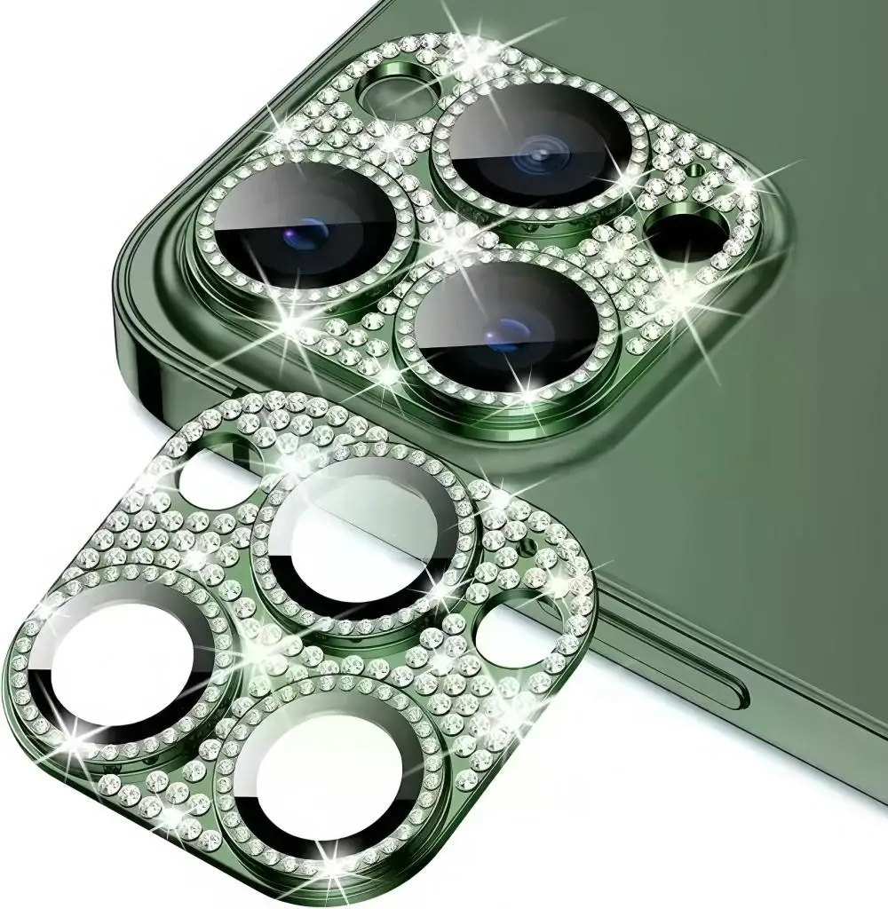 Luxury Diamond Metal Lens Protector with Full-Cover Tempered Glass