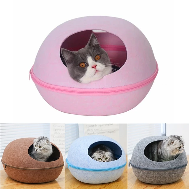 Cat Bed Detachable Natural felt Cat Bed Breathable Cat Cave Dark Gray Cat Bed House With Cushion for Pets Cats Pet Accessories 2