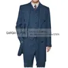 3 Pieces  Men's Suits Formal Single Breasted Slim Fit Herringbone Tweed Wool Middle Long Style  Groomsmen (Blazer+Vest+Pants) 2
