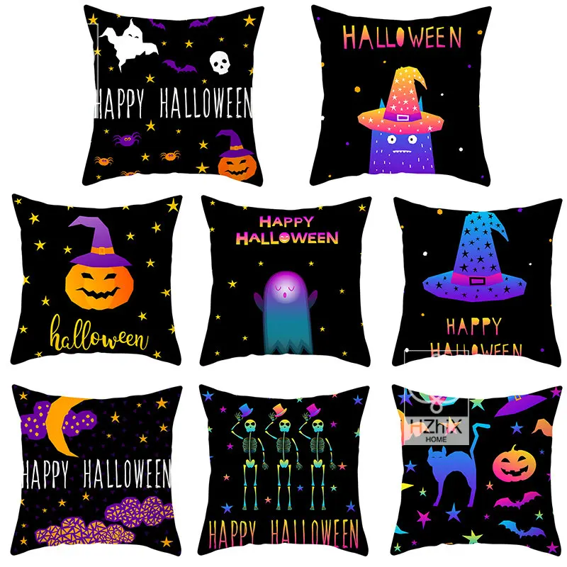 

Halloween Black Fluorescent Pillowcase 45x45cm Cushion Cover New Bedroom Sofa Exquisite Decor for Home Office Car Decorative