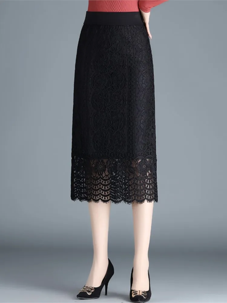 

Women Lace Wrap Hip Skirt Spring Autumn New Female Fashion Elastic Waist Pencil Skirt Retro Office Lady Skirt