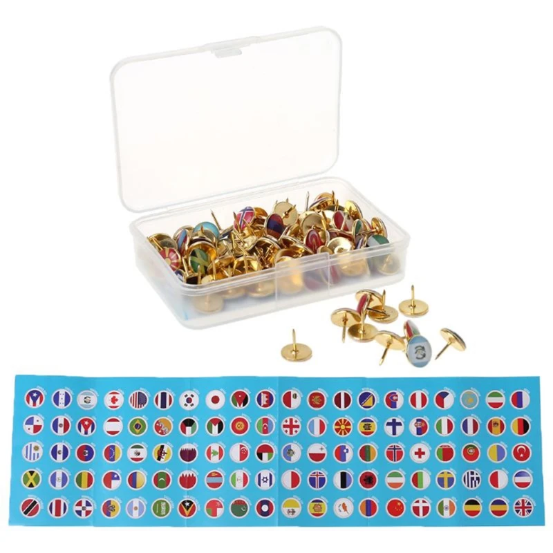 100개 다용도 국기 모양 푸시핀, 사진, 그림, 벽, 국가 지도, 게시판, 코르크..