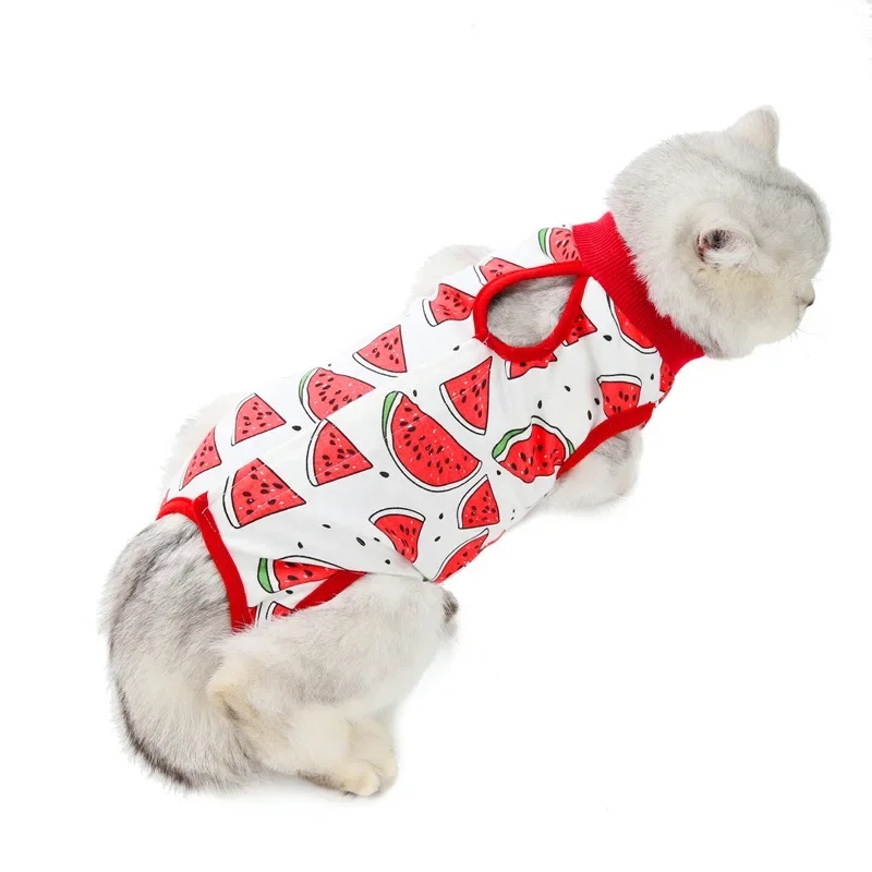 10개/세트 고양이 수술 회복복 면 소재 과일 무늬 소형견 고양이 파자마 핥음 방지 고양이 살균복